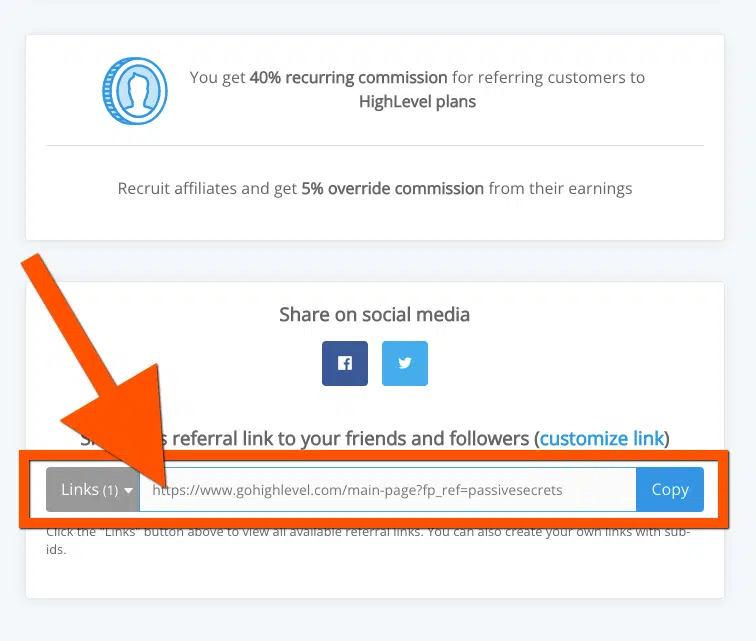 how to find your gohighlevel affiliate link