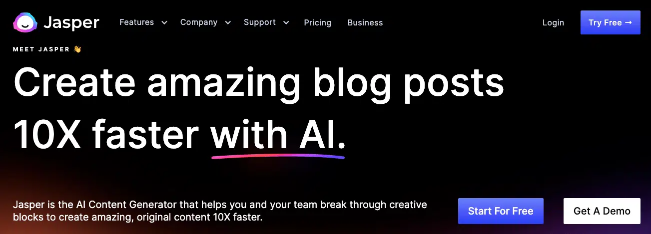 jasper AI homepage