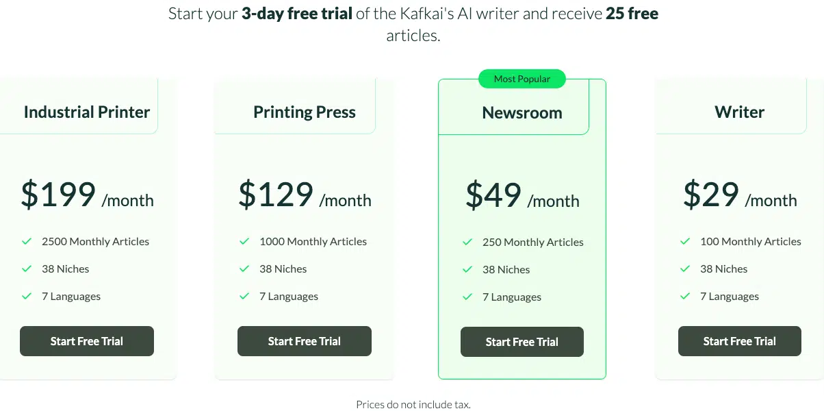 kafkai pricing plans